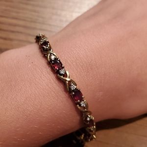 925 Sterling Silver Tennis Bracelet Ruby Cross